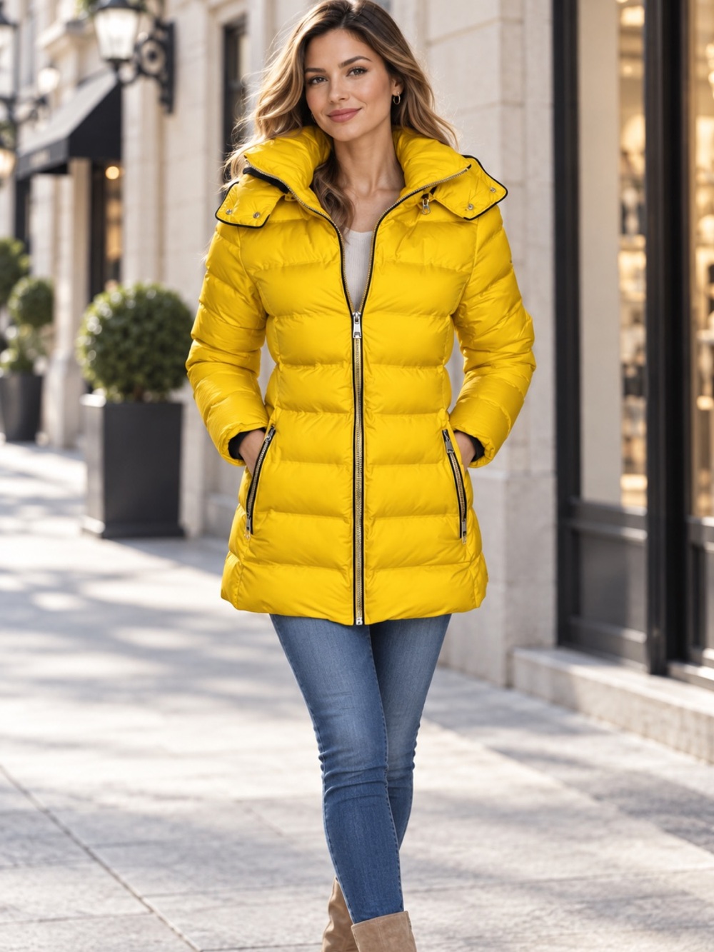 Gorgeous Saki Bright Yellow Quilted Hooded Puffer Coat❤️M